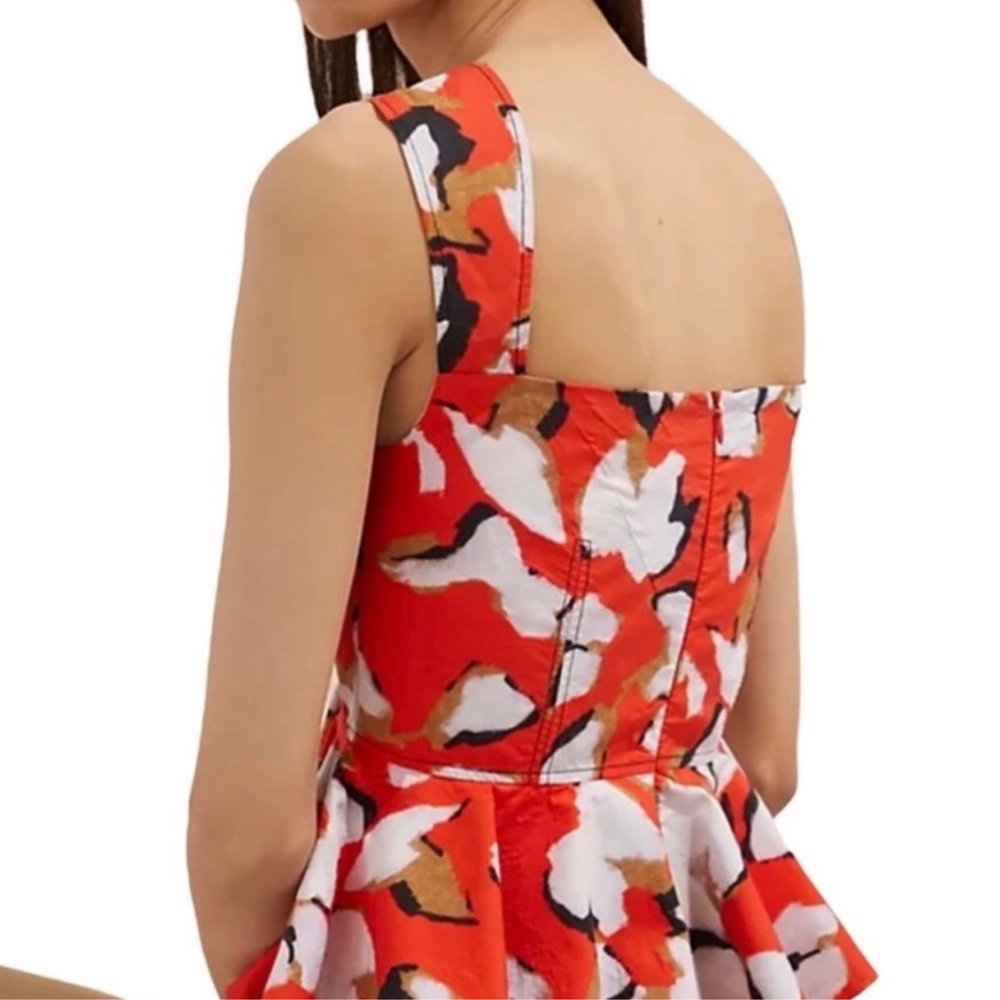 HUNTER BELL Orange White Black Floral Peplum Tank Top - Picture 2 of 6